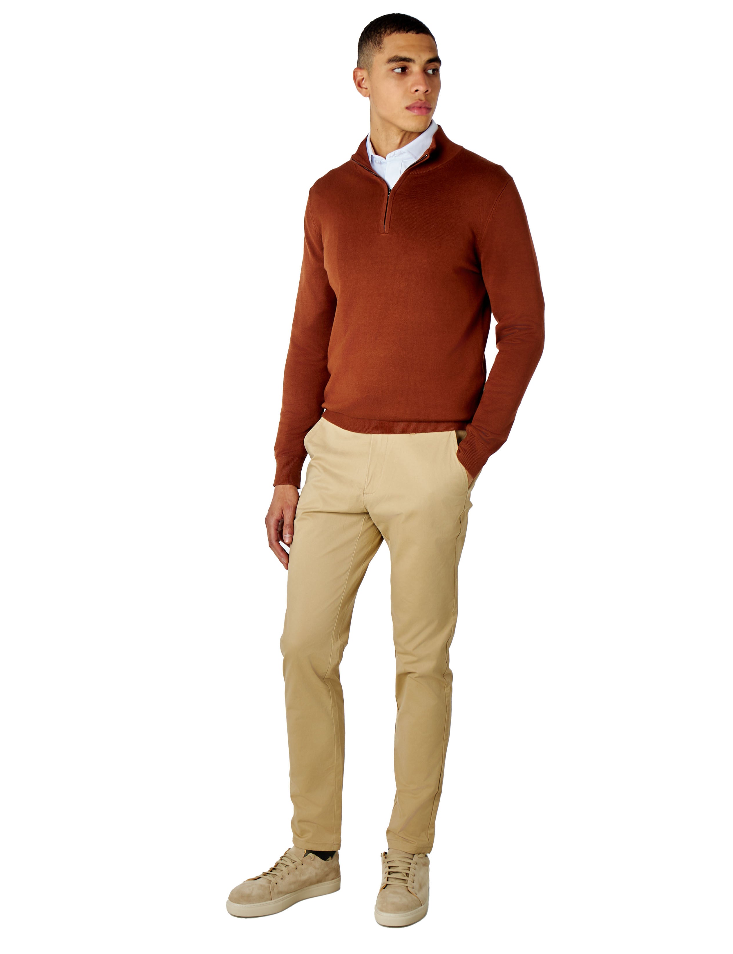 SAND BEIGE MENS STRETCH COTTON SMART CHINOS