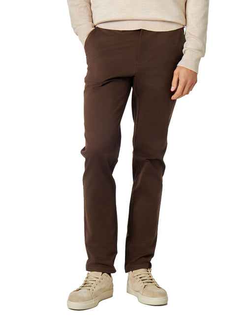 DARK BROWN MENS STRETCH COTTON SMART CHINOS