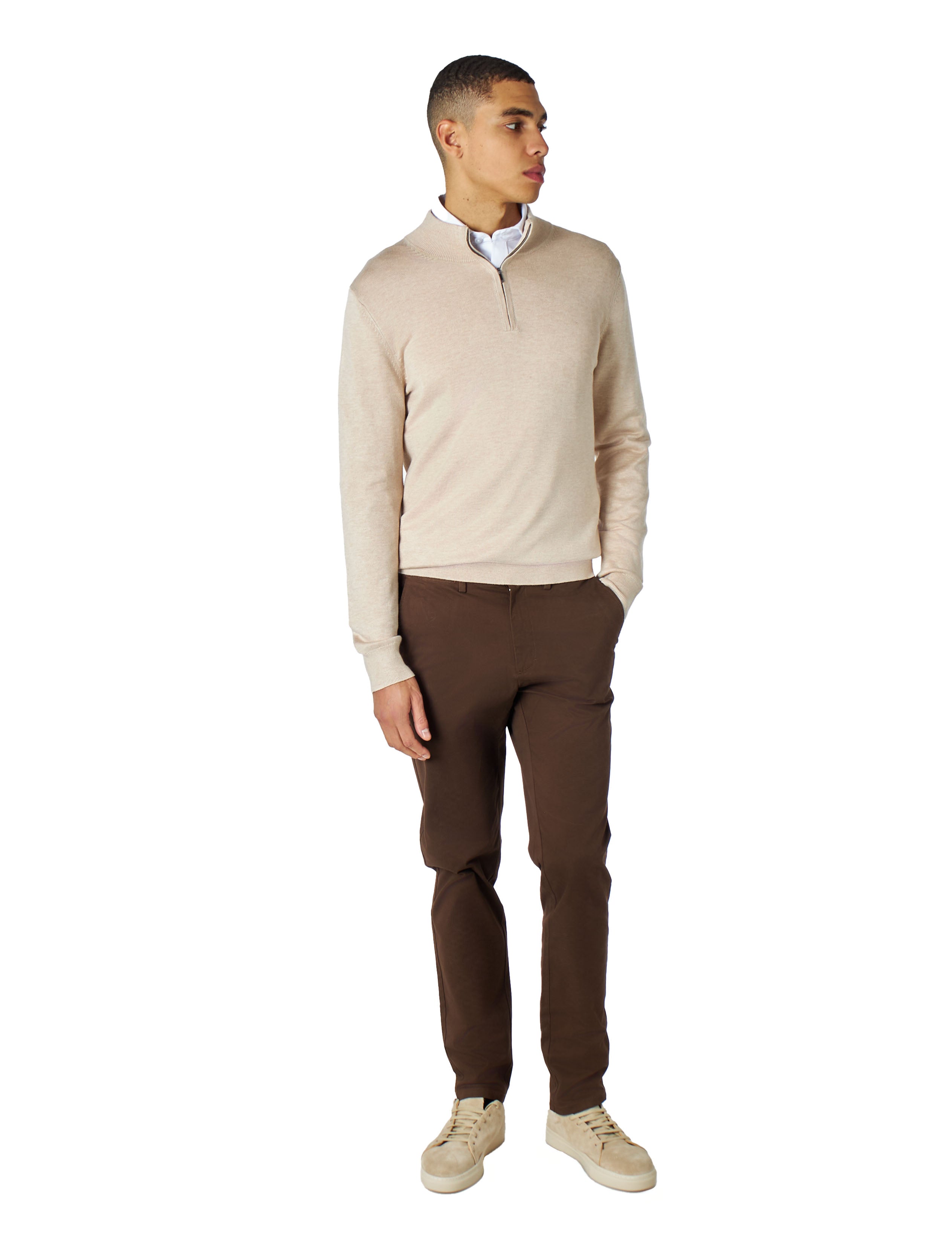 DARK BROWN MENS STRETCH COTTON SMART CHINOS