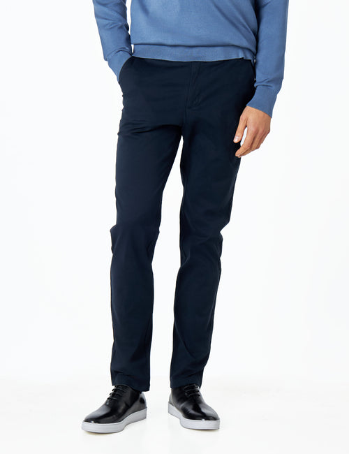 DARK NAVY BLUE MENS STRETCH COTTON SMART CHINOS