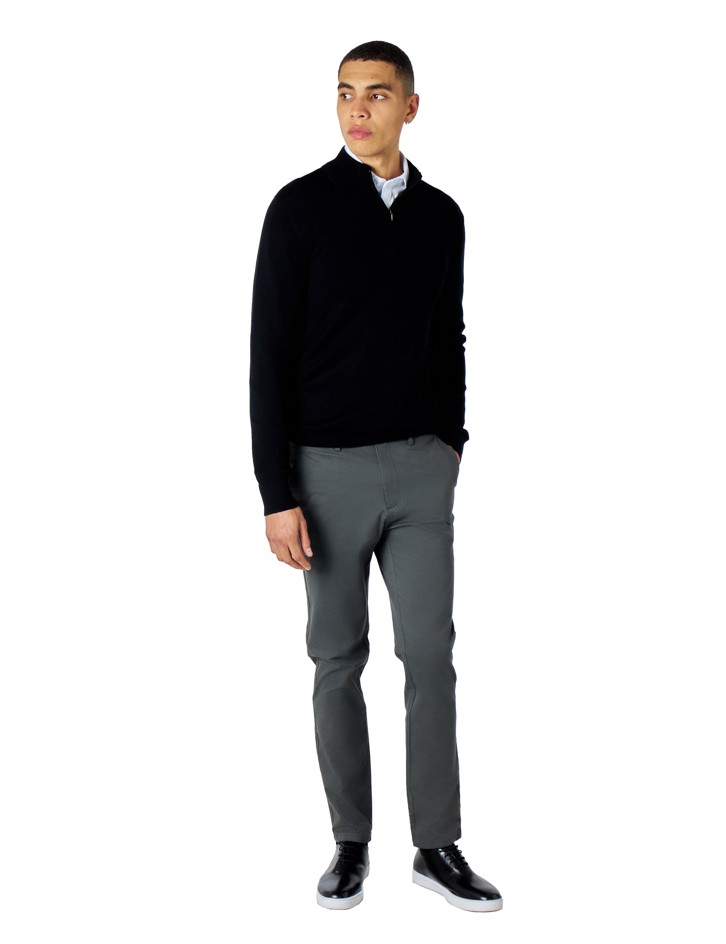 CHARCOAL GREY MENS STRETCH COTTON SMART CHINOS