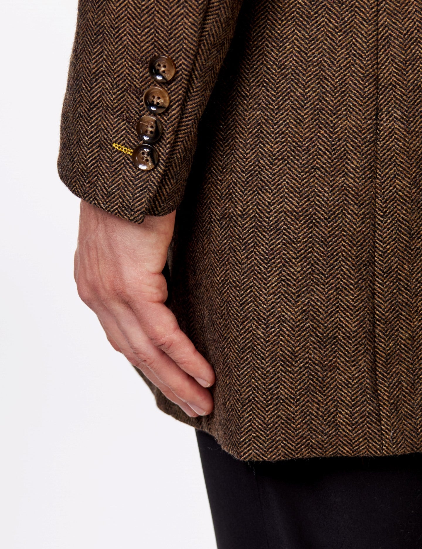 COSMO – BROWN HERRINGBONE WOOL BLEND LONG OVERCOAT