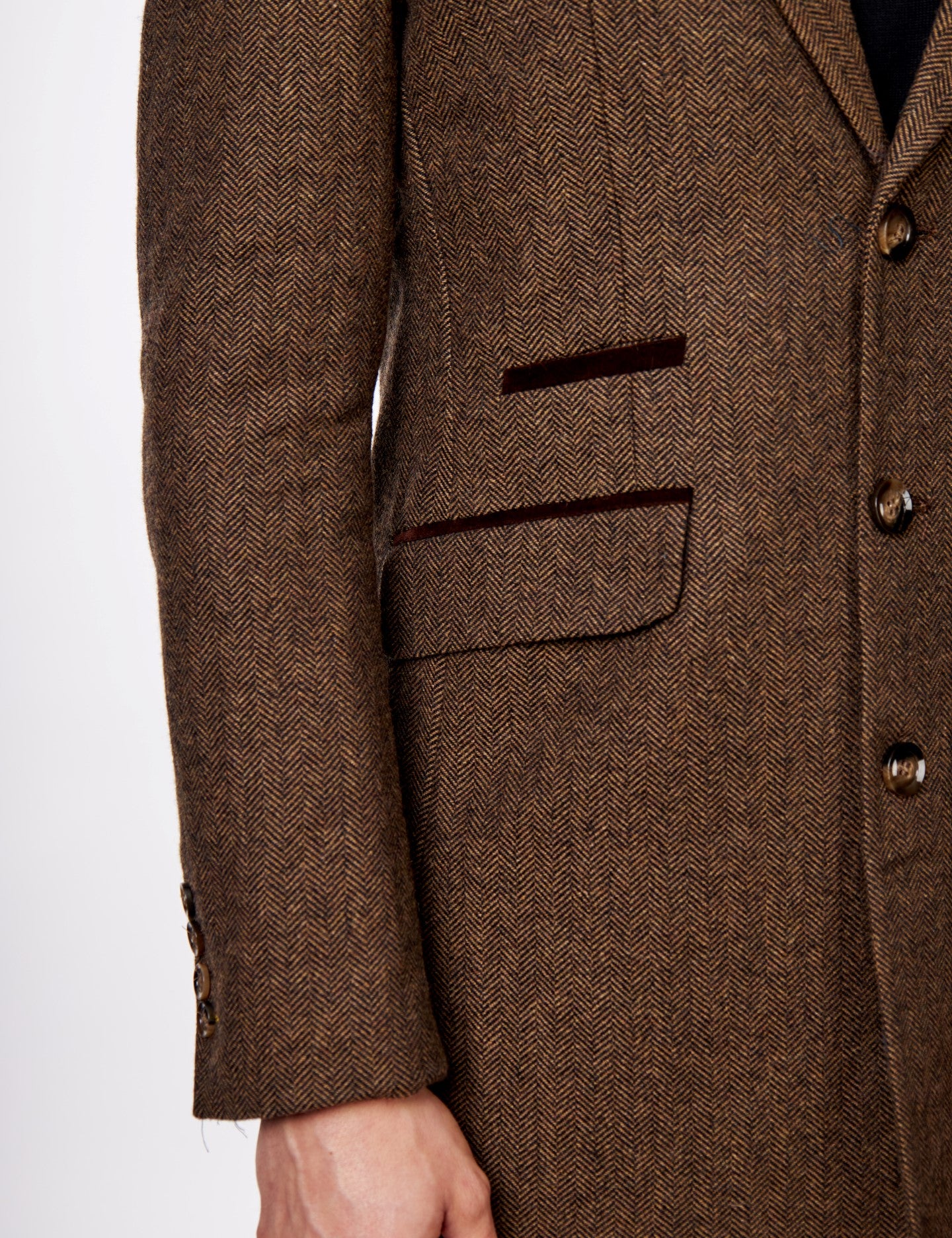 COSMO – BROWN HERRINGBONE WOOL BLEND LONG OVERCOAT