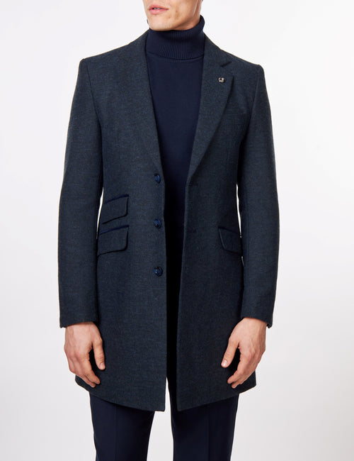 NESTOR – NAVY TWEED WOOL BLEND OVERCOAT