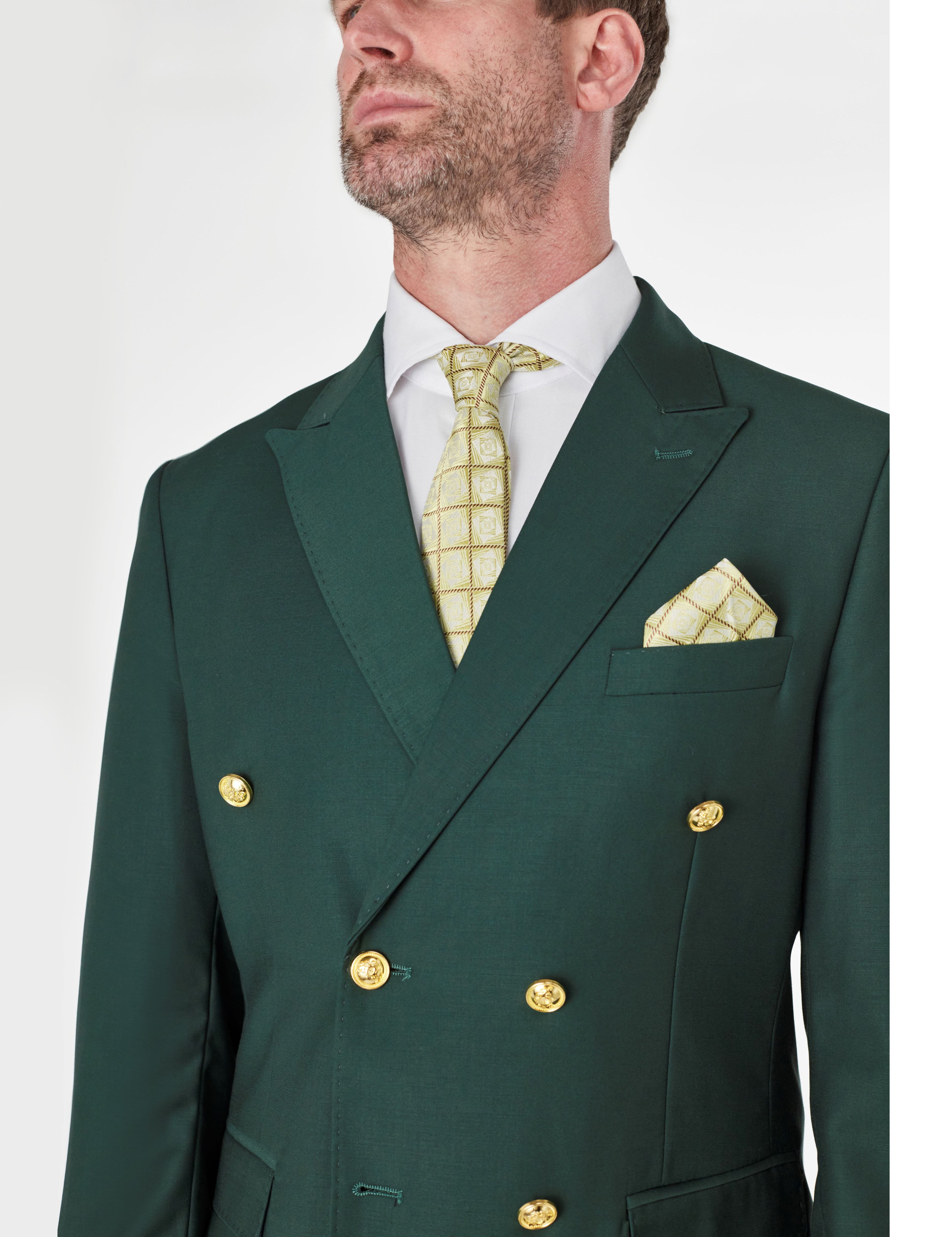 GREEN DOUBLE BREASTED TAILORED SUIT GOLD BUTTONS