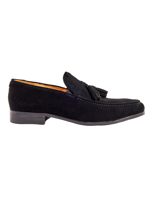 SCHWARZE WILDLEDER-LOAFERS MIT QUASTEN