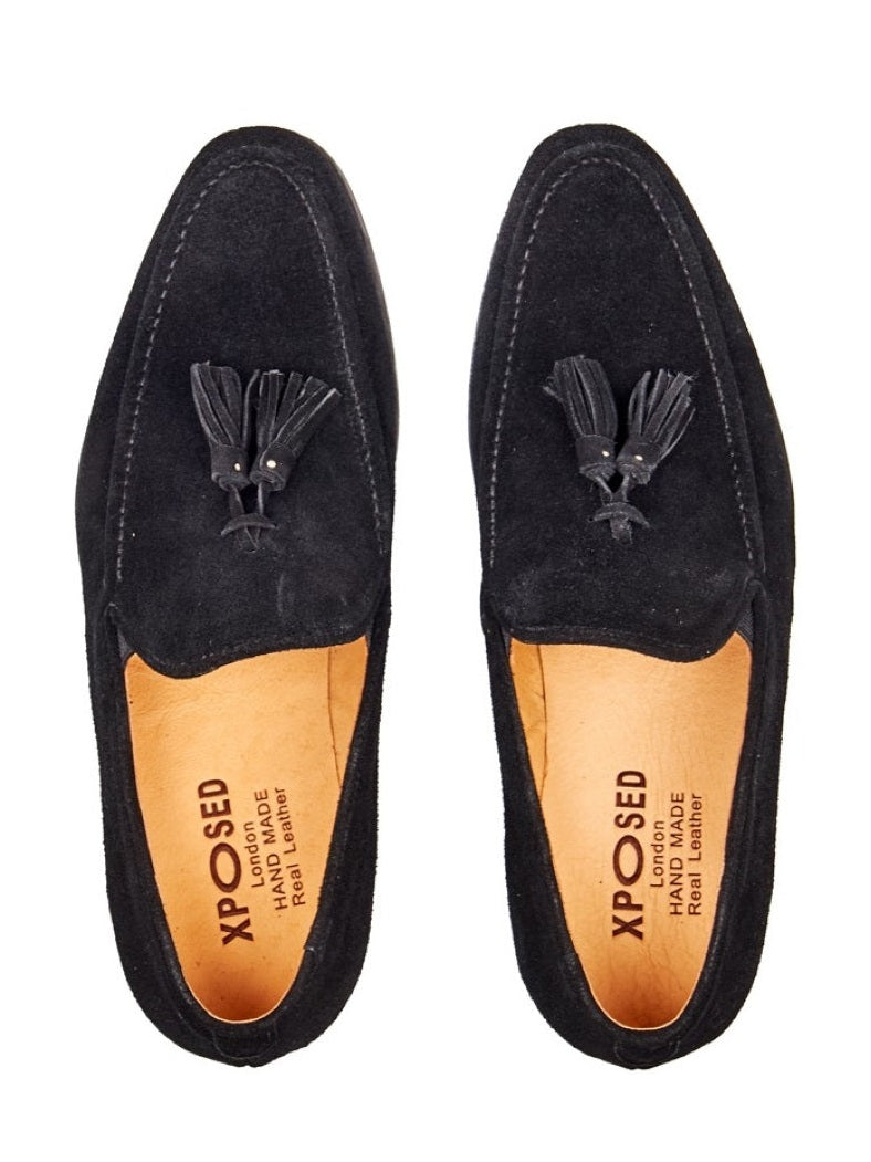 BLACK SUEDE LEATHER TASSEL LOAFERS