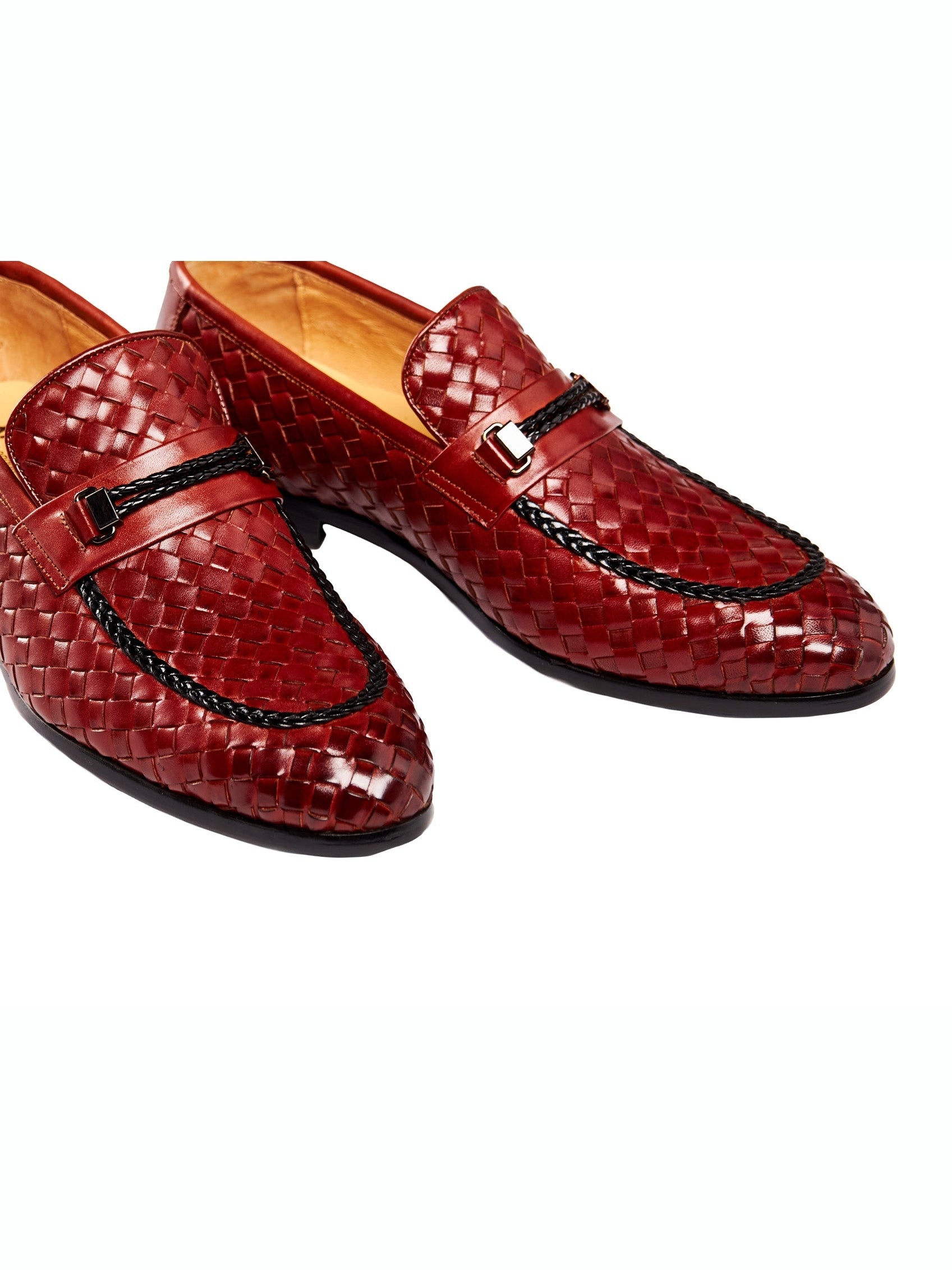 BROWN LEATHER WOVEN LOAFERS