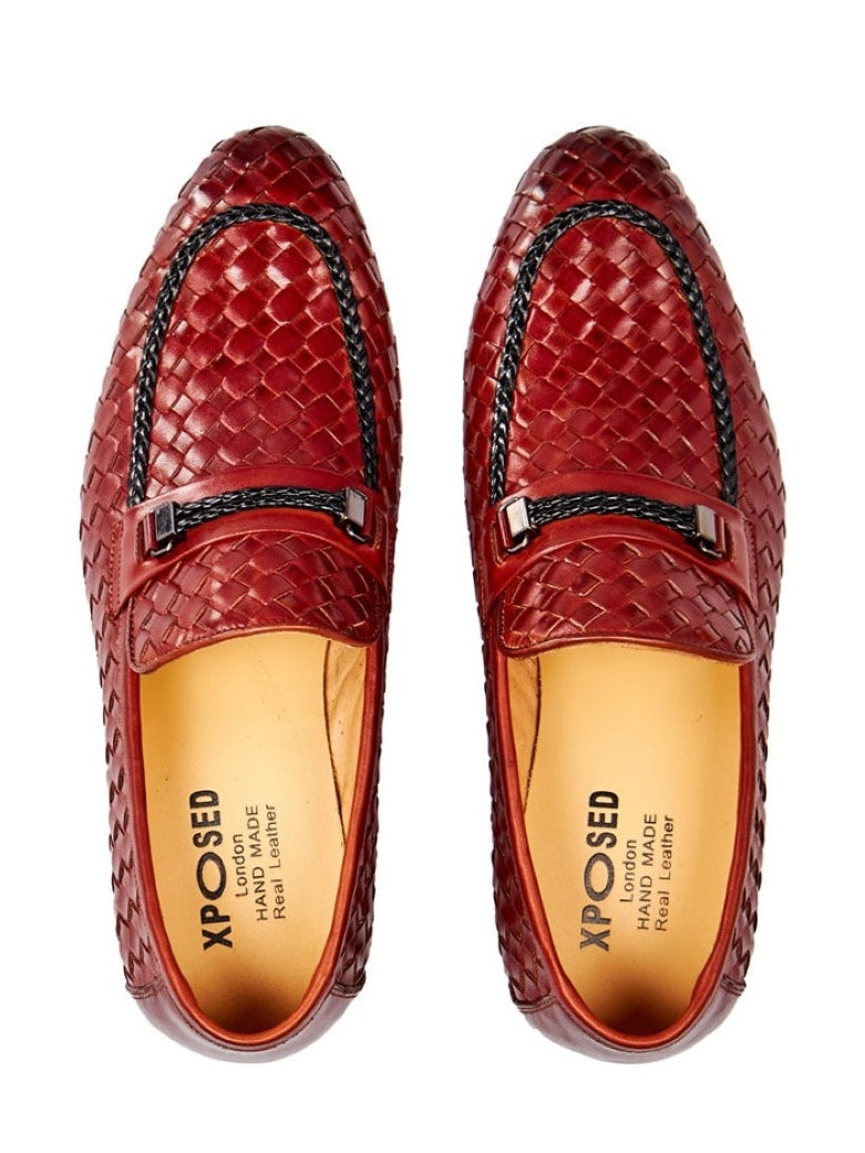 BROWN LEATHER WOVEN LOAFERS