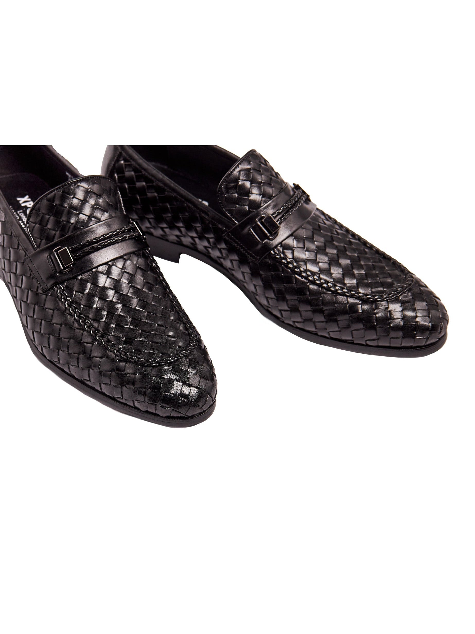 BLACK LEATHER WOVEN LOAFERS