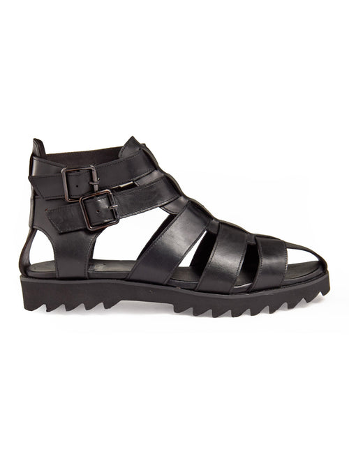 SCHWARZE LEDER-SANDALEN MIT KREUZRIEMEN