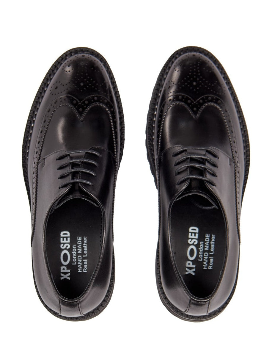 BLACK SEMI BROGUE DERBY SHOES