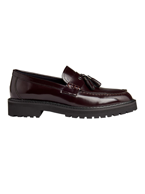 BROWN PATENT LEATHER TASSEL LOAFERS