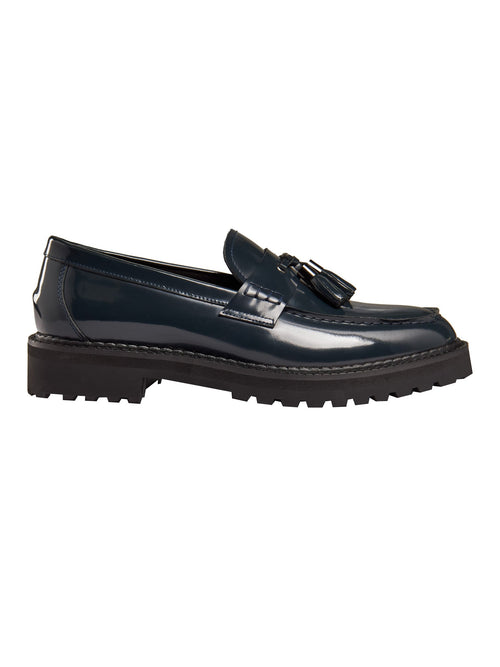 BLAUE LOAFERS AUS LACKLEDER MIT QUASTEN