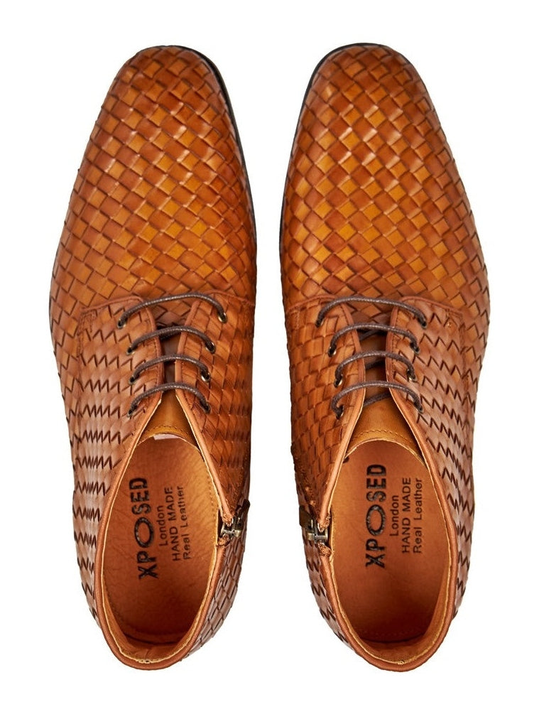 TAN WOVEN LEATHER BOOTS