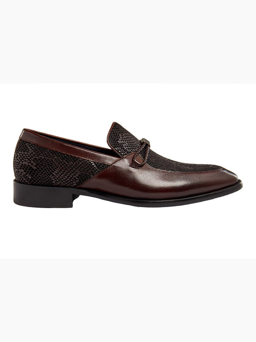 BROWN LEATHER PRINTED LOAFERS