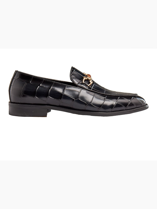 SCHWARZ BEDRUCKTE LOAFERS MIT GOLDSCHNALLE