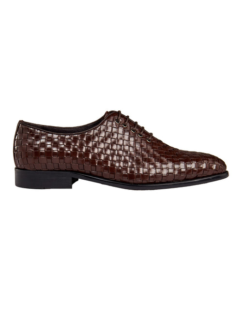 BROWN WOVEN LEATHER OXFORDS