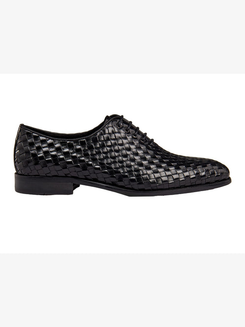 BLACK WOVEN LEATHER OXFORDS