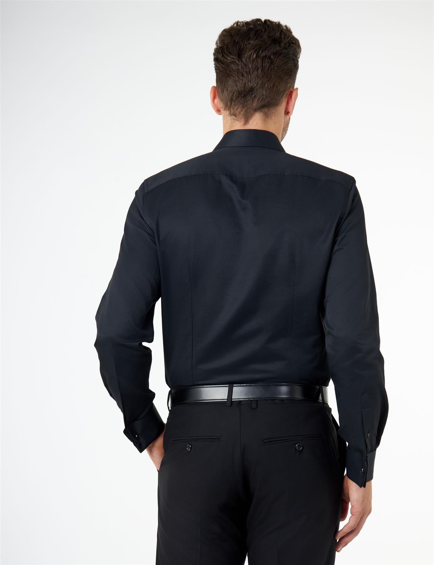 CLASSIC BLACK DOUBLE CUFF TAILORED FIT SHIRT