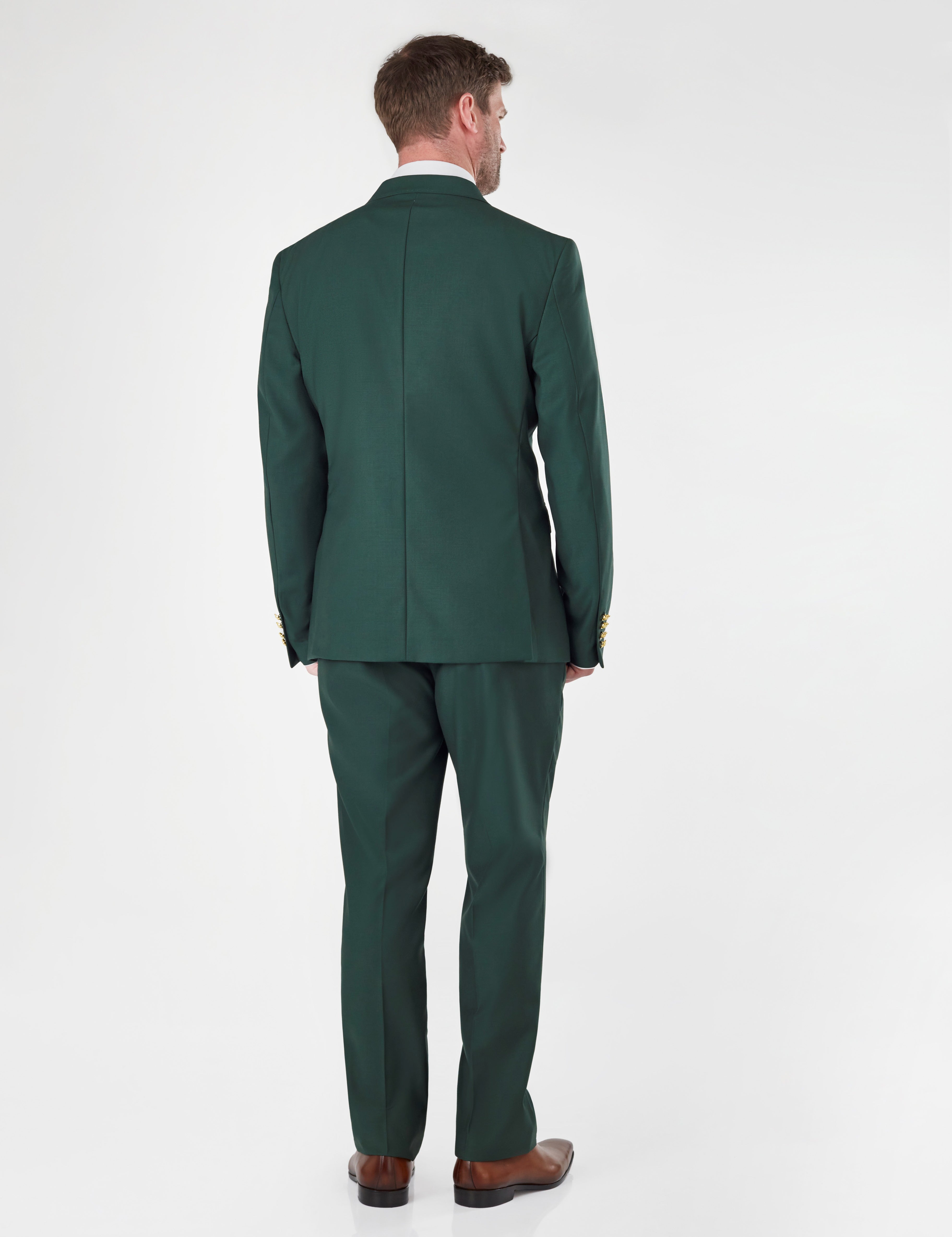 GREEN DOUBLE BREASTED TAILORED SUIT GOLD BUTTONS