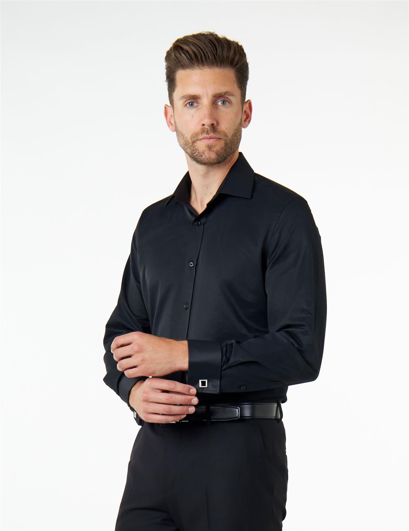 CLASSIC BLACK DOUBLE CUFF TAILORED FIT SHIRT