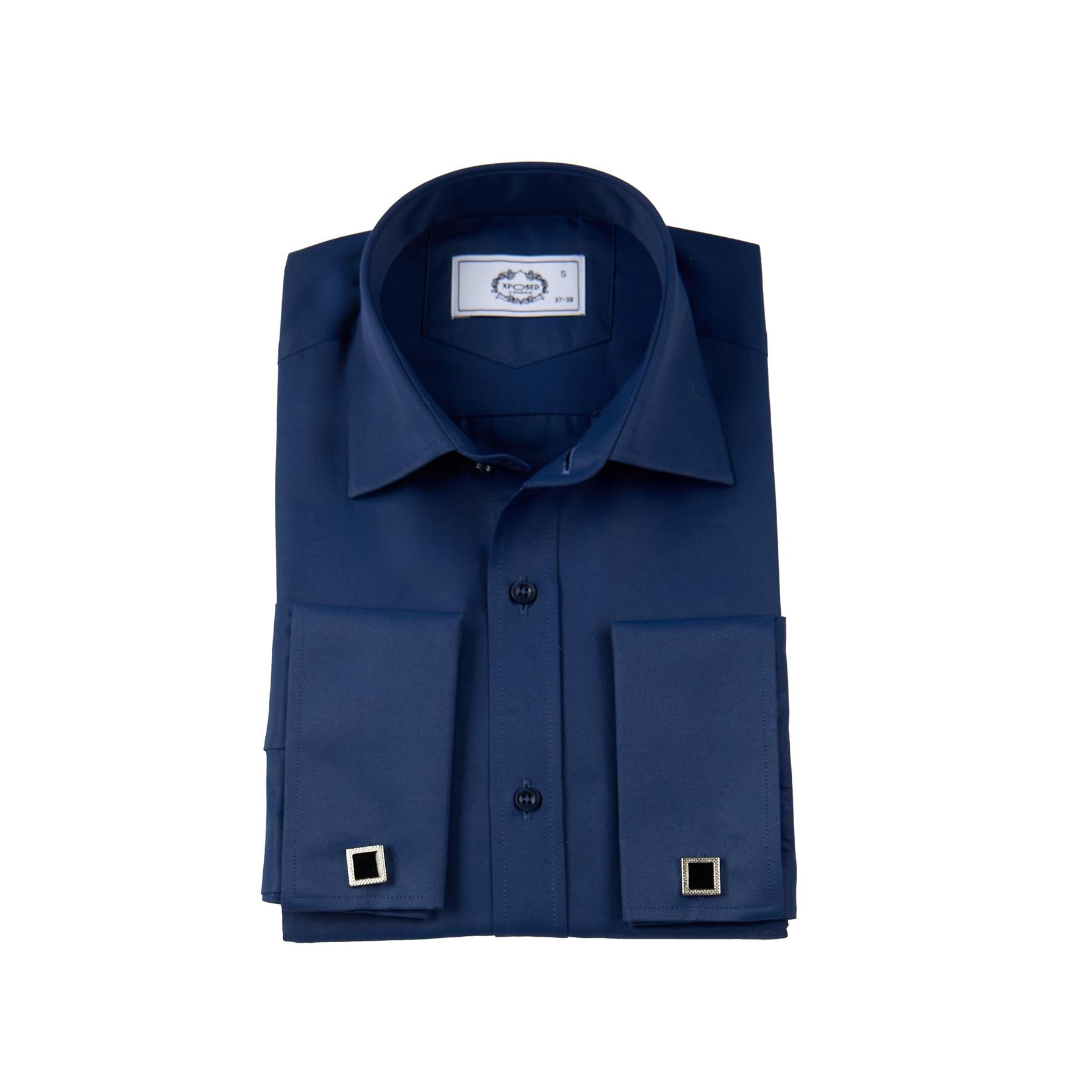 CLASSIC NAVY DOUBLE CUFF TAILORED FIT SHIRT