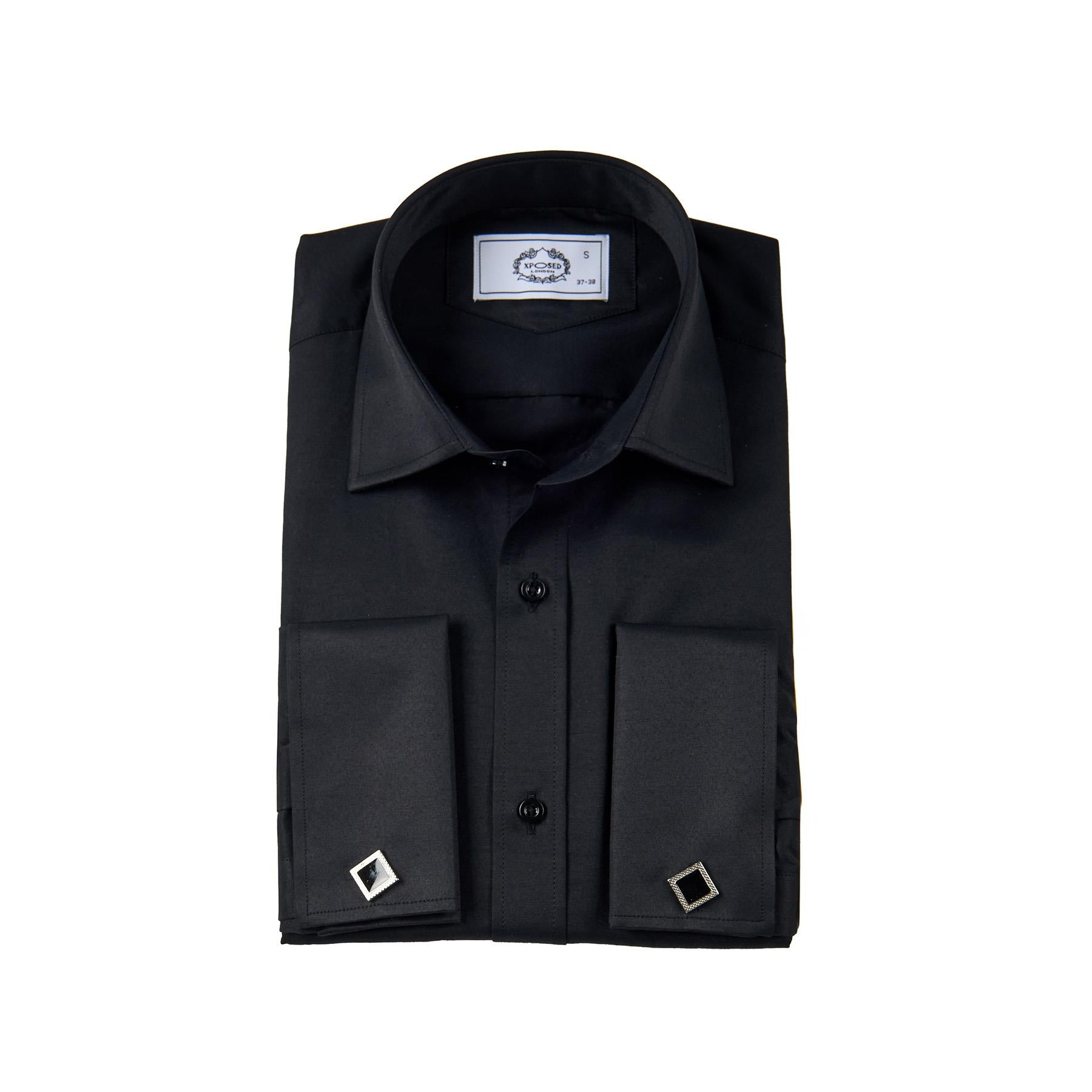 CLASSIC BLACK DOUBLE CUFF TAILORED FIT SHIRT