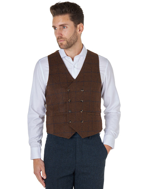 JUDE TWEED GILET DOUBLE BOUTONNAGE À CARREAUX