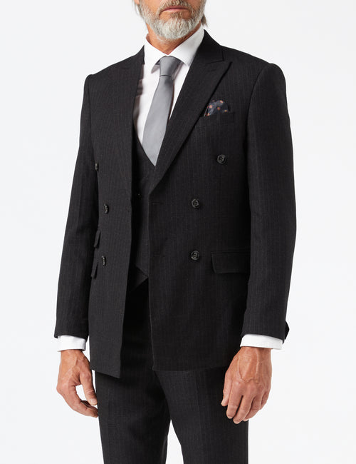 BLACK DOUBLE BREASTED PINSTRIPE JACKET & WAISTCOAT