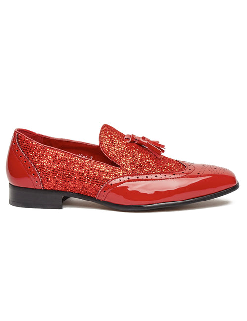 RED GLITTER SEQUIN TASSEL LOAFER DRESS WEDDING SHOES