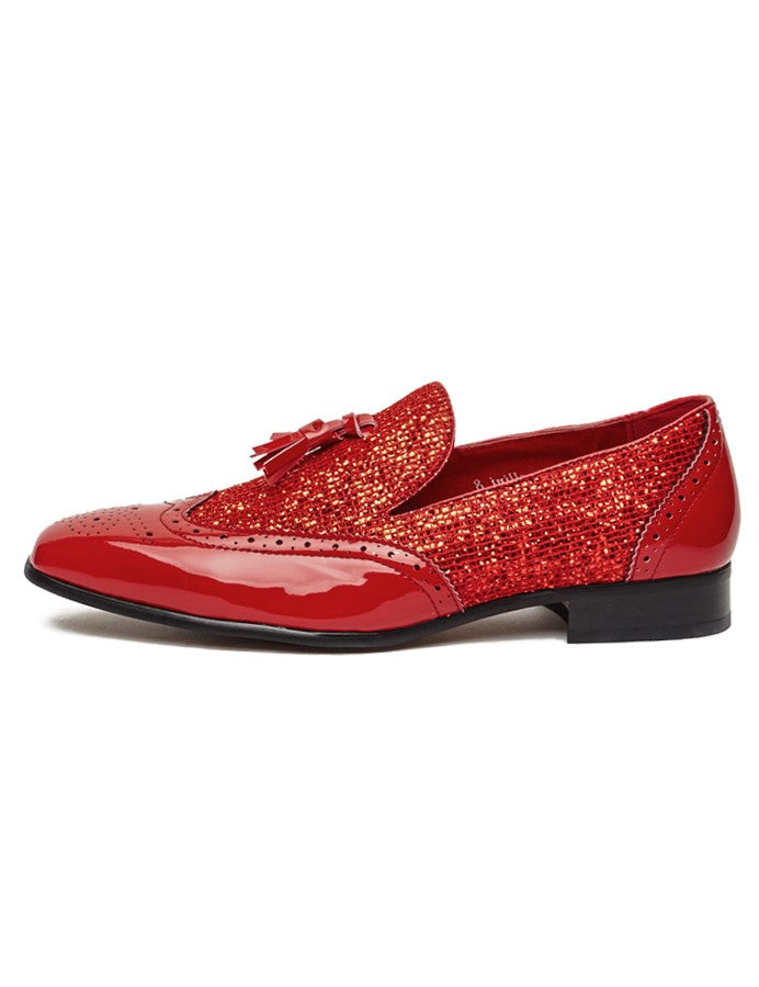 RED GLITTER SEQUIN TASSEL LOAFER DRESS WEDDING SHOES