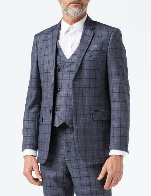 HECTOR - GREY WINDOWPANE CHECK JACKET & WAISTCOAT