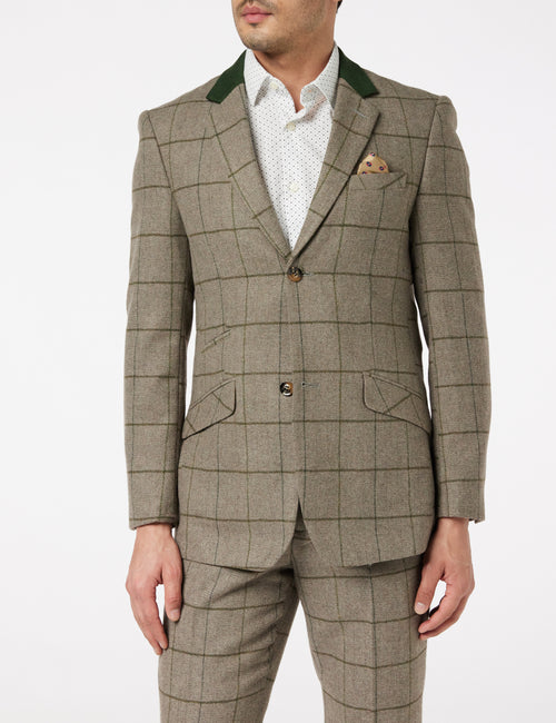 EVAN - VESTE ET GILET DE COSTUME GRIS TWEED CARREAUX CHEVRONS