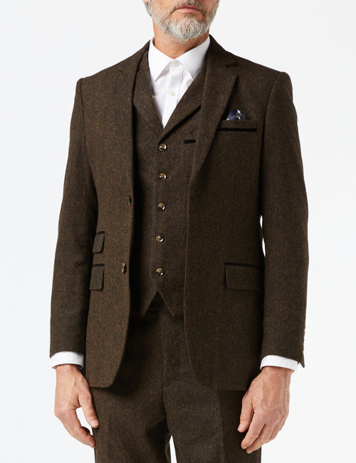 CALVIN - VESTE ET GILET DE COSTUME EN TWEED MARRON