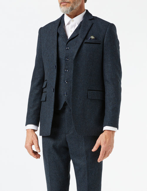 CALVIN - VESTE ET GILET DE COSTUME EN TWEED BLEU