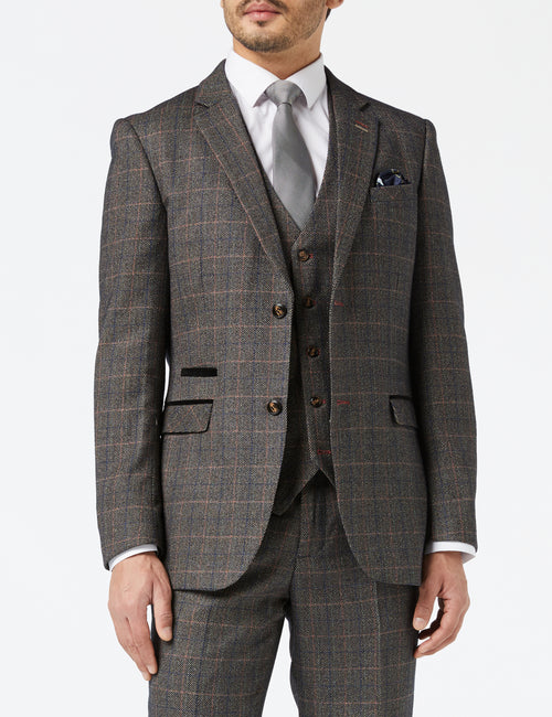 JULES - BROWN TWEED CHECK JACKET & WAISTCOAT