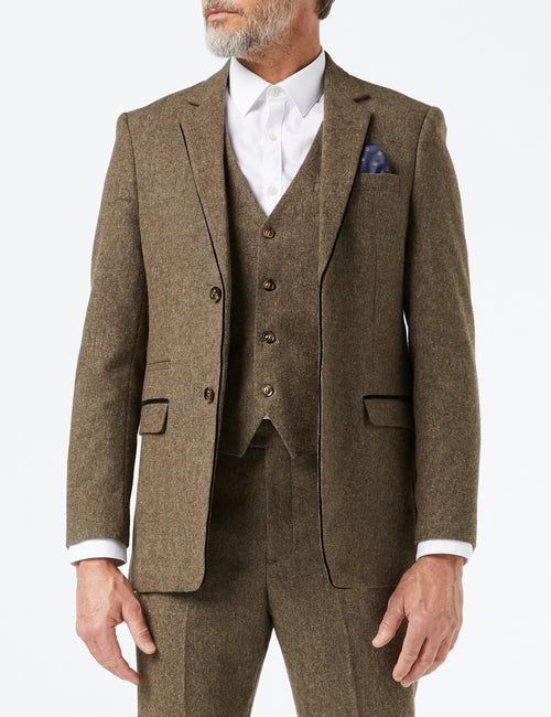 MAßGESCHNEIDERTE JACKE UND WESTE AUS TWEED-BRAUN