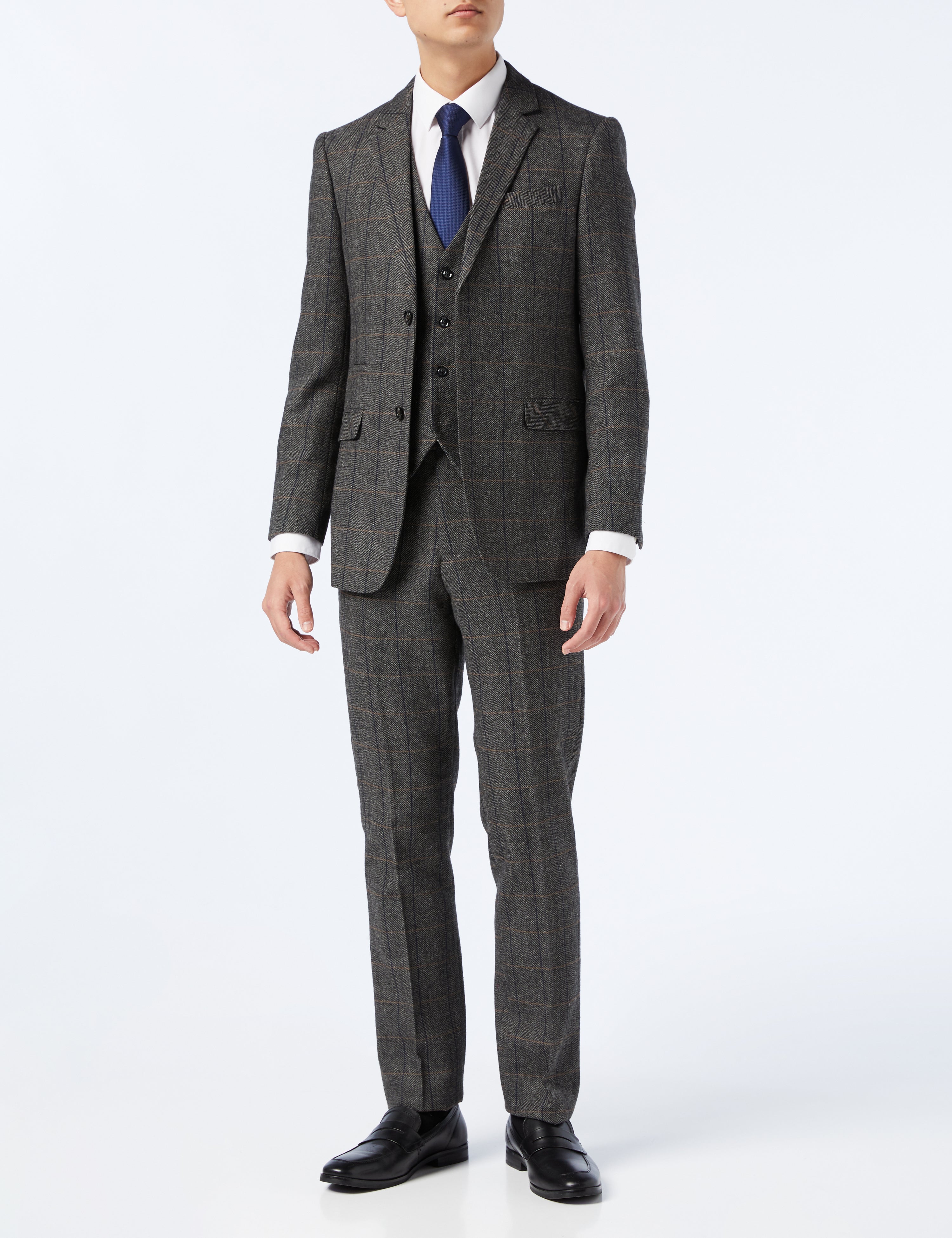 MENS TWEED GREY HERRINGBONE CHECKS TAILORED FIT WAISTCOAT