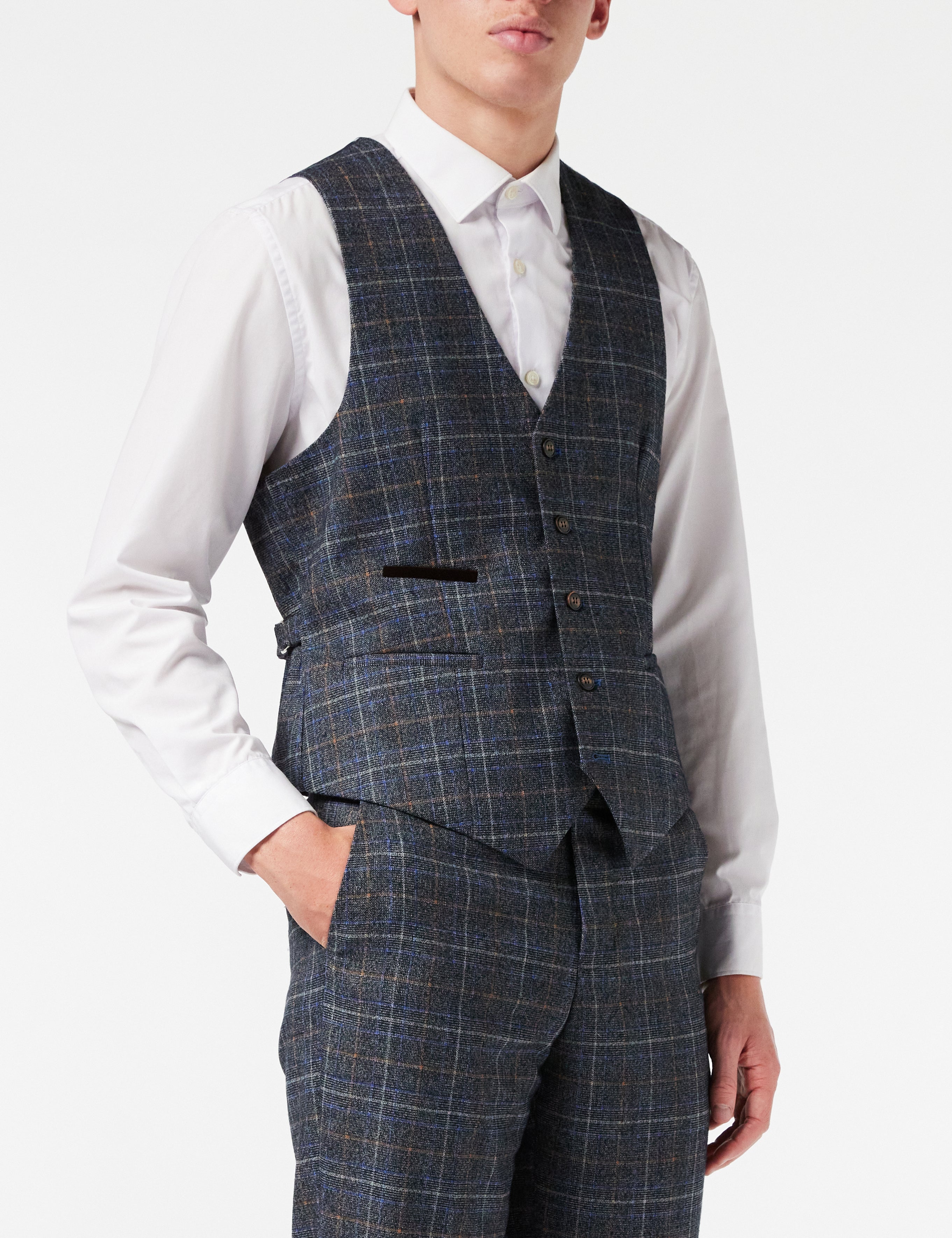 HUGO - GREY TWEED CHECK JACKET & WAISTCOAT