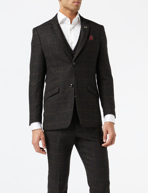 HERRINGBONE TWEED GREY BLACK CHECK JACKET & WAISTCOAT