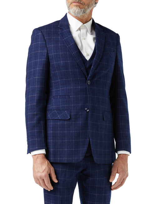 HECTOR - NAVY GRID WINDOWPANE CHECK  JACKET & WAISTCOAT