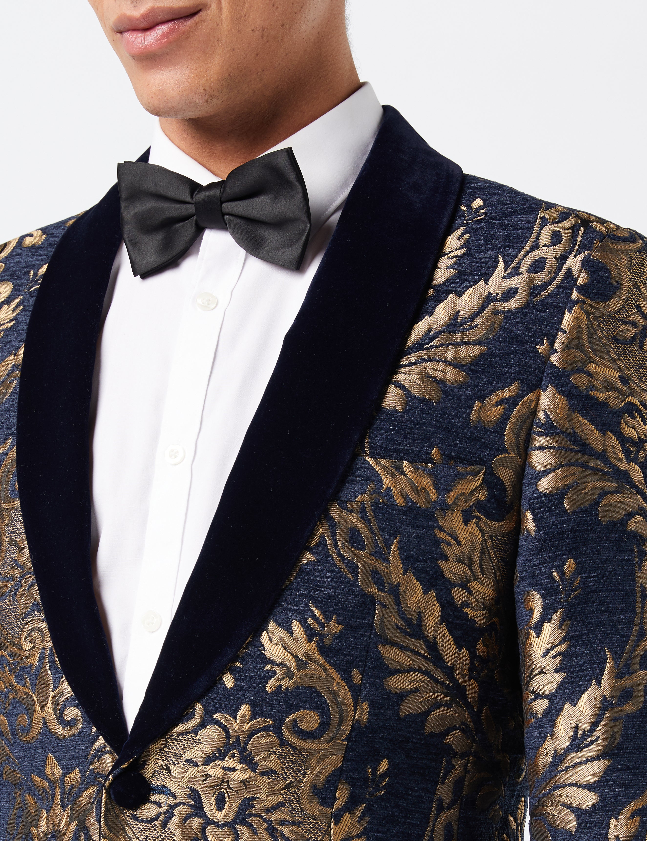 GOLDBROKAT AUF JACQUARD-BLAZER MIT Flockigem Marineblauem Samtrevers