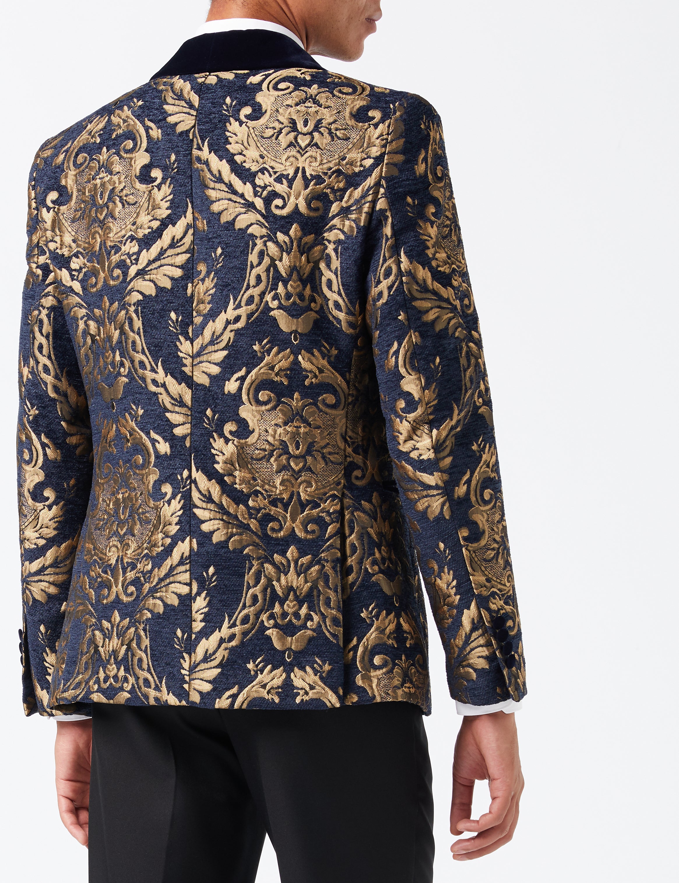 GOLDBROKAT AUF JACQUARD-BLAZER MIT Flockigem Marineblauem Samtrevers