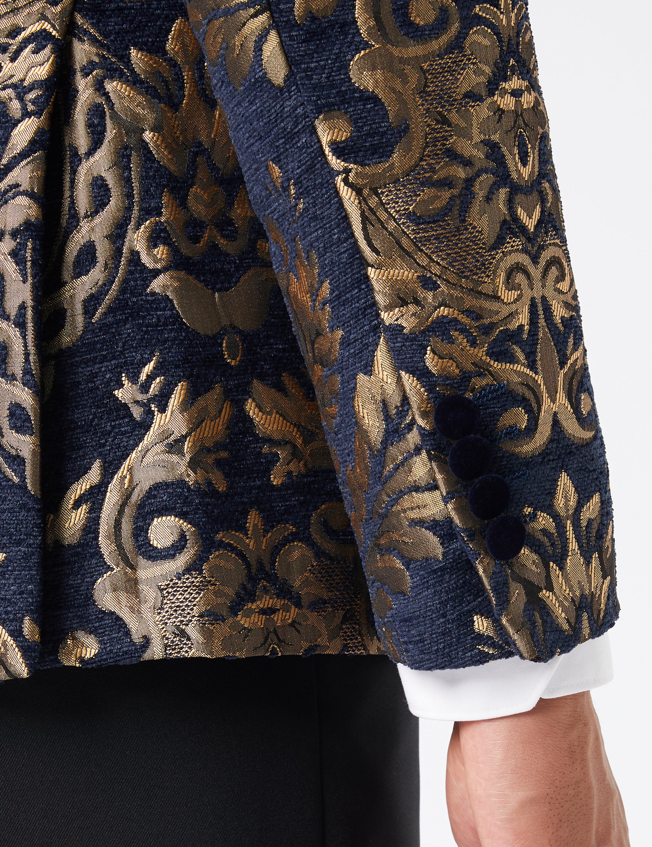 GOLDBROKAT AUF JACQUARD-BLAZER MIT Flockigem Marineblauem Samtrevers