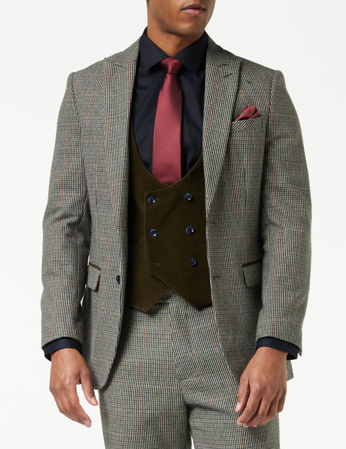 HERVE – BLAZER EN TWEED PIED-DE-POULE VERT