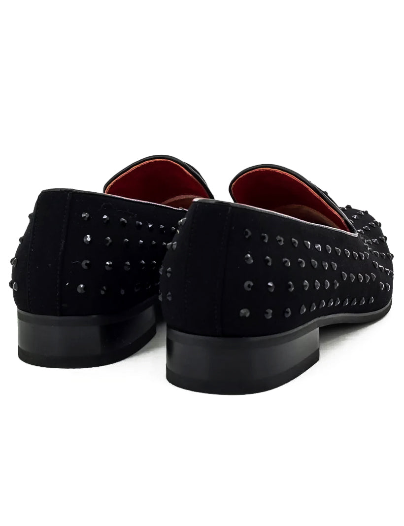 BLACK SUEDE LEATHER LINED GLITTER STUD LOAFERS