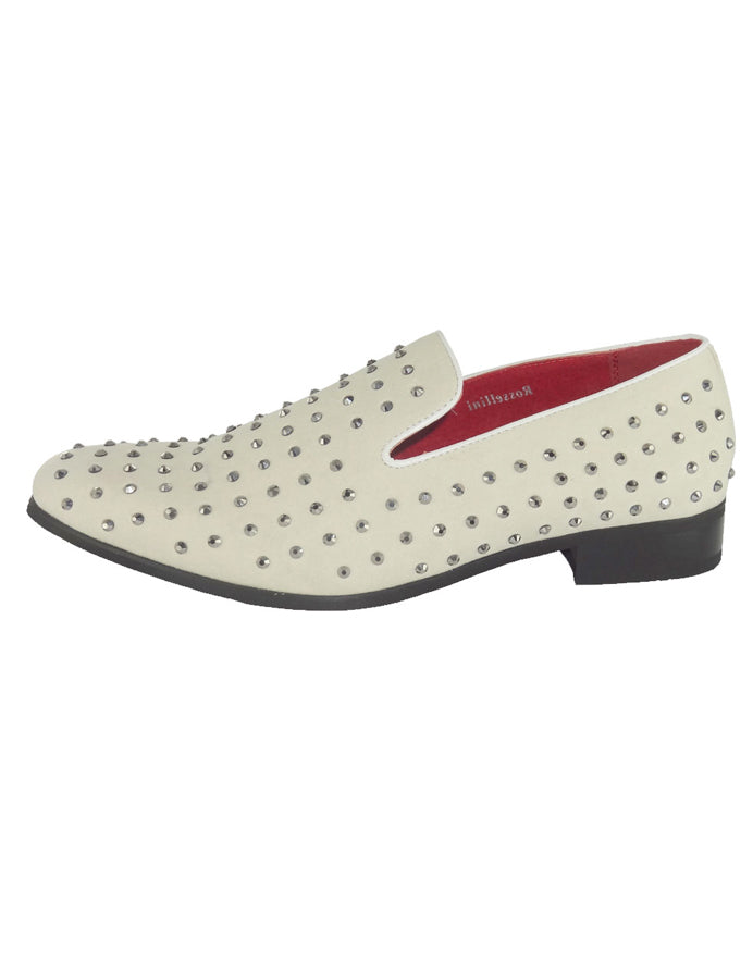 WHITE SUEDE LEATHER LINED GLITTER STUD LOAFERS