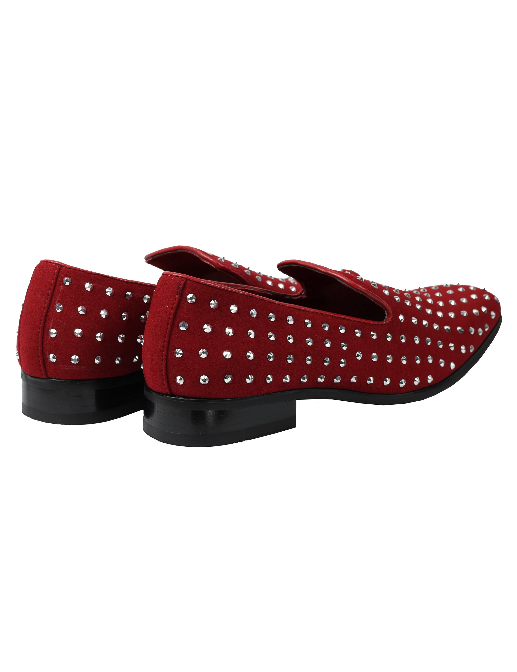 RED SUEDE LEATHER LINED GLITTER STUD LOAFERS