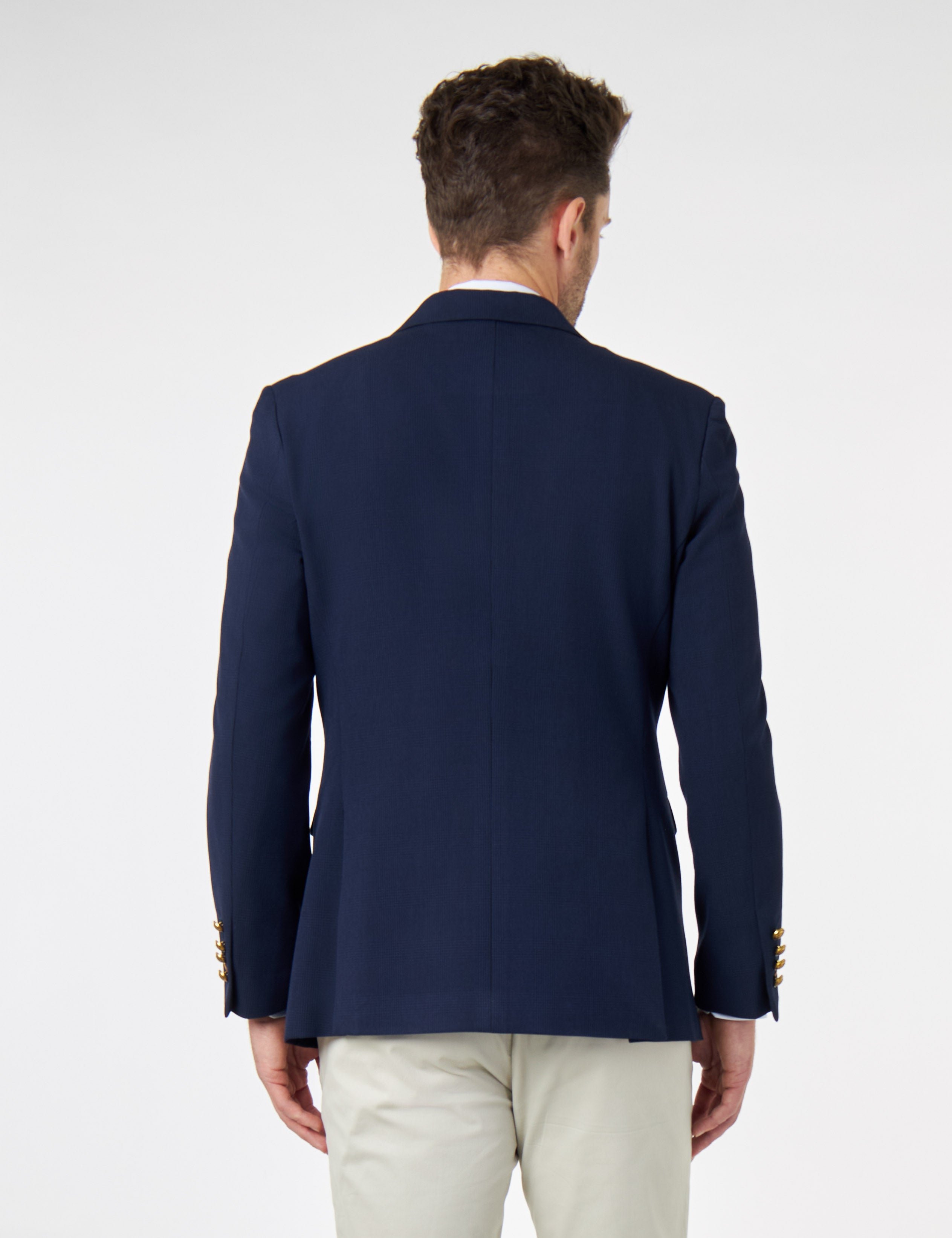 FINLEY – Navy Prince of Wales Check Double Breasted Jacket